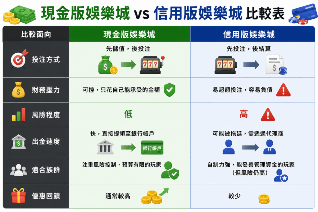 現金版 VS 信用版差異分析，在哪一種台灣娛樂城換現金更安全？